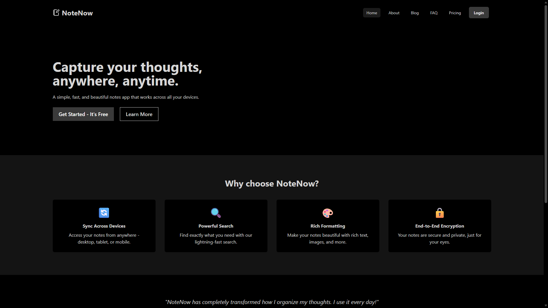 Screenshot of NoteNow application
