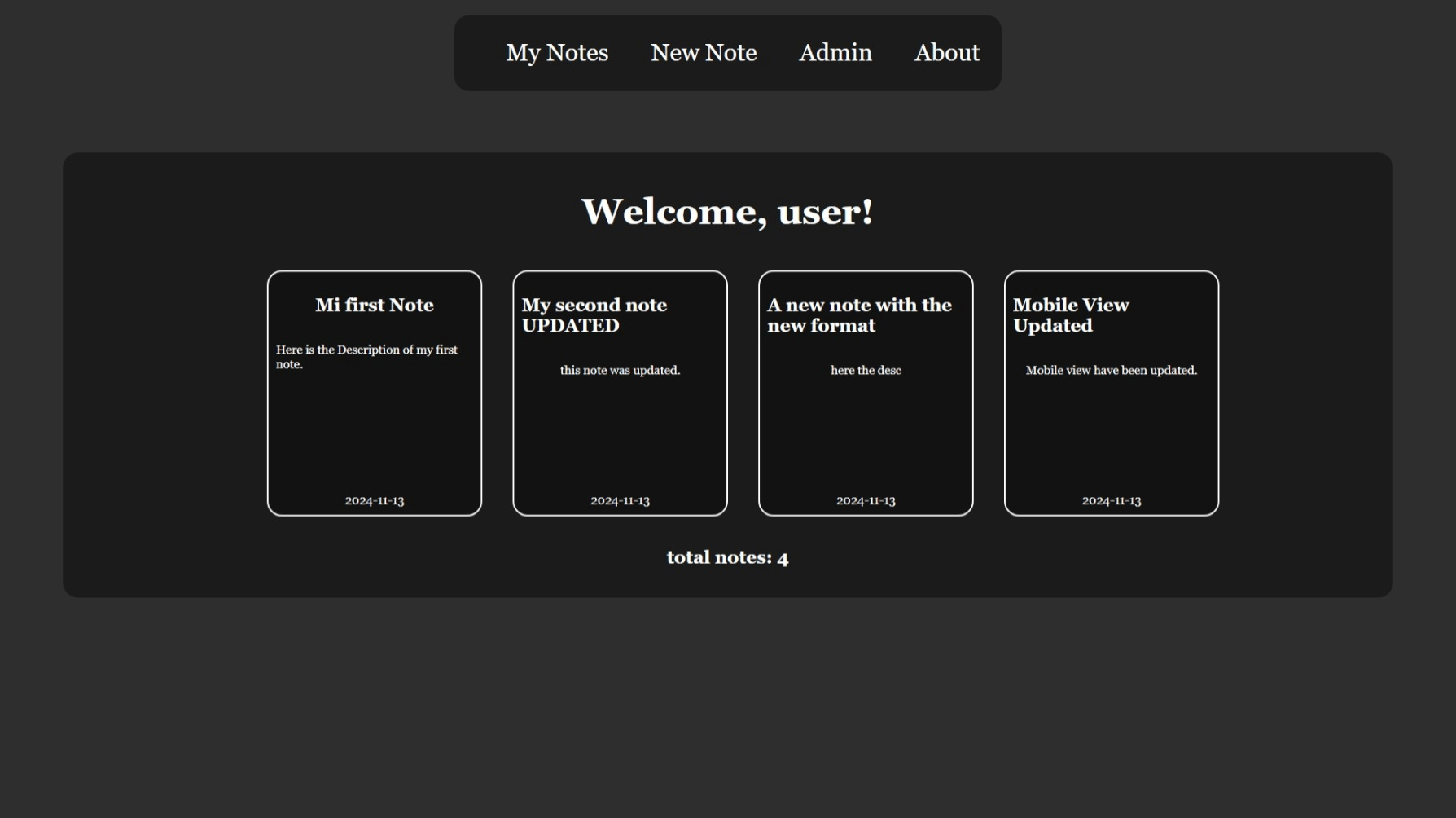 Screenshot of Vue Notes App application
